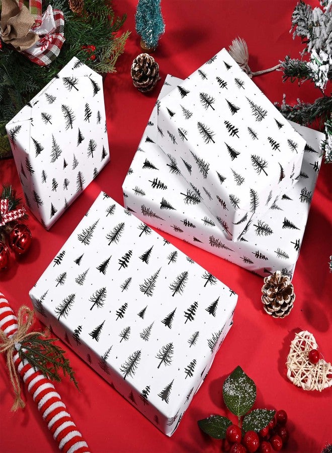 Bolsome Christmas Tree Wrapping Paper -Mini Roll- 17 Inch x 32.8Ft Black White Xmas Tree Patterned Gift Wrap Paper for Winter Holidays Christmas Party DIY Craft Supplies - Image 3